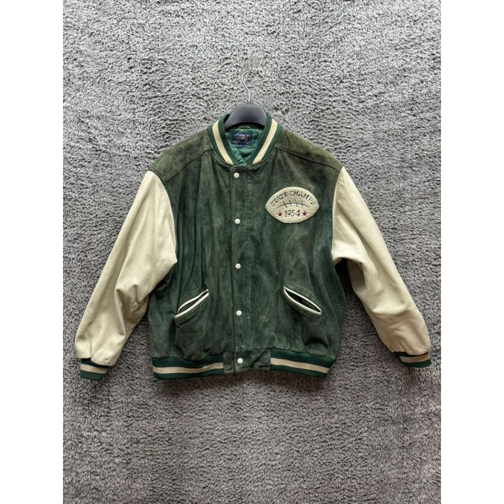 Vintage Gap Best Basics State Champs 1954 Suede Varsity Jacket Green Mens Size L